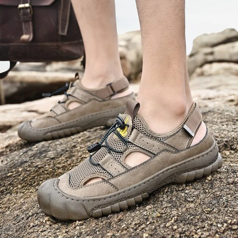 Groovywish Men Hollow-out Anti-collision Sandals Back Velcro Casual Summer