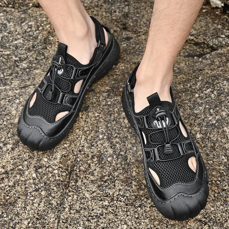Groovywish Men Hollow-out Anti-collision Sandals Back Velcro Casual Summer