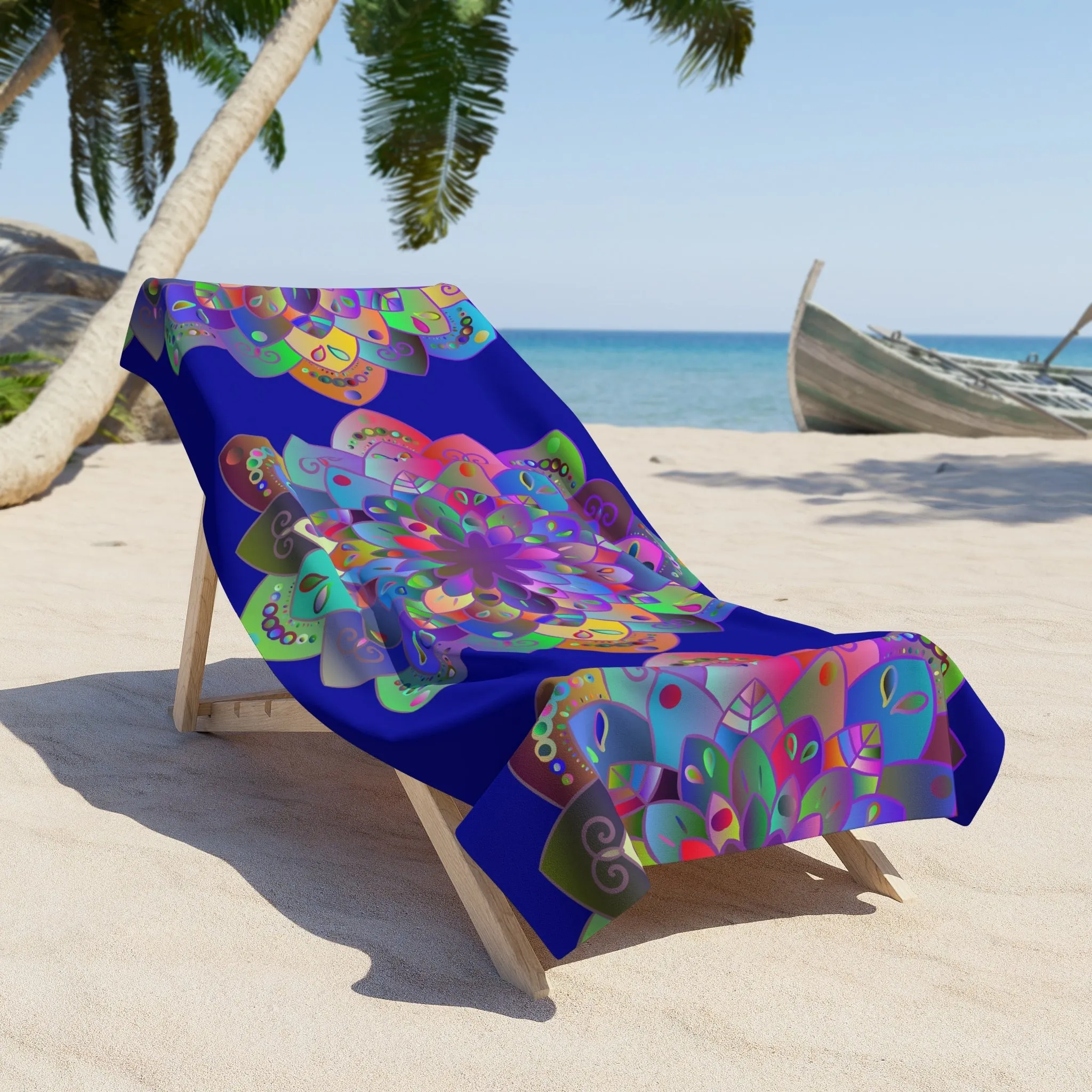 Hand-Drawn Mandala Beach Towel - Dark Blue