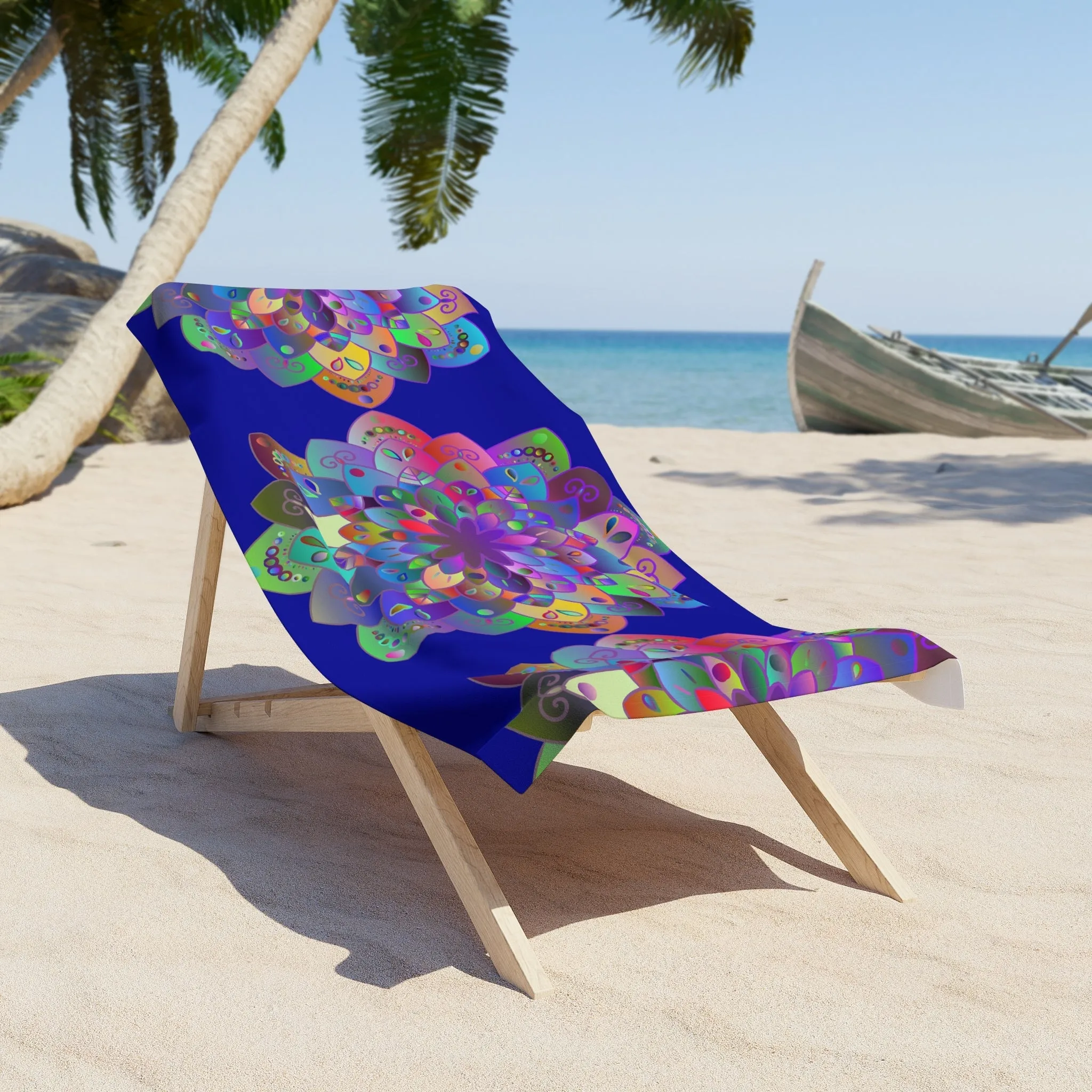 Hand-Drawn Mandala Beach Towel - Dark Blue