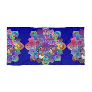 Hand-Drawn Mandala Beach Towel - Dark Blue