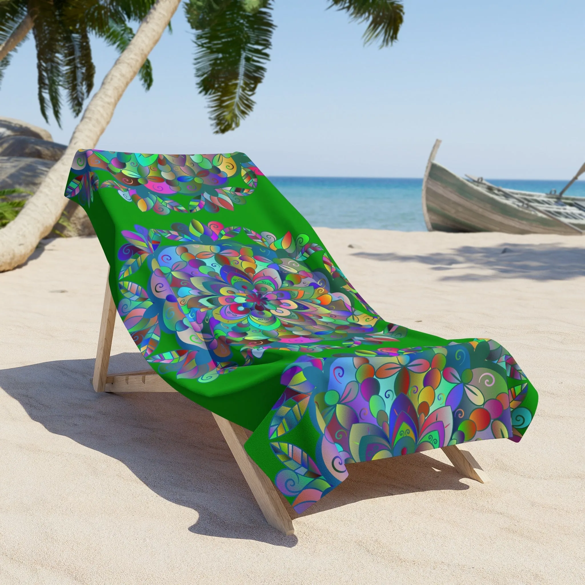 Hand-Drawn Mandala Beach Towel - Dark Green
