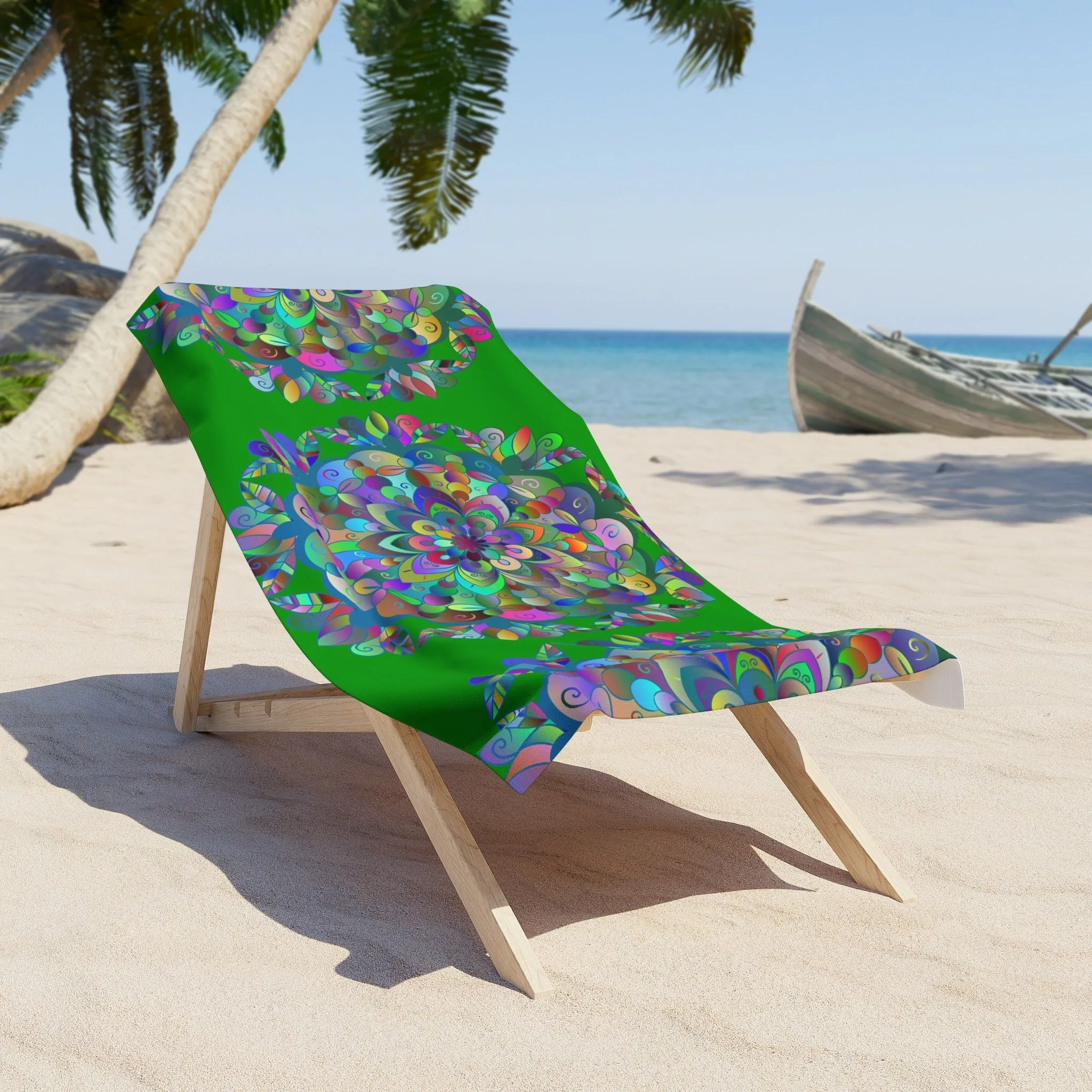 Hand-Drawn Mandala Beach Towel - Dark Green