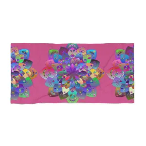 Handmade Mandala Beach Towel - Dark Pink