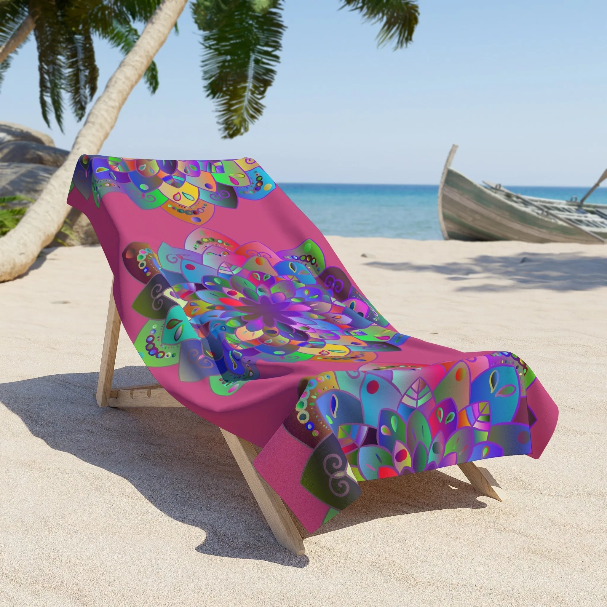 Handmade Mandala Beach Towel - Dark Pink