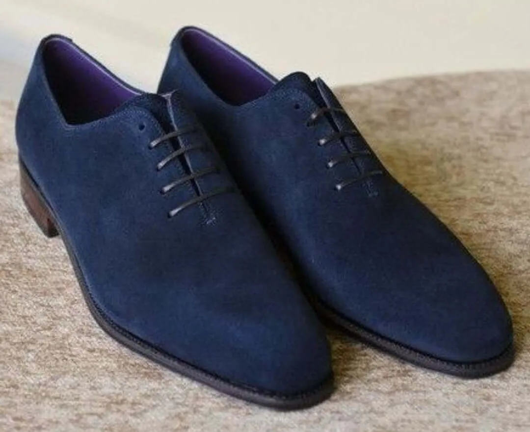 Handmade Men's Navy Blue Suede Shoes, Men Derby Lace Up Dress Formal Shoes