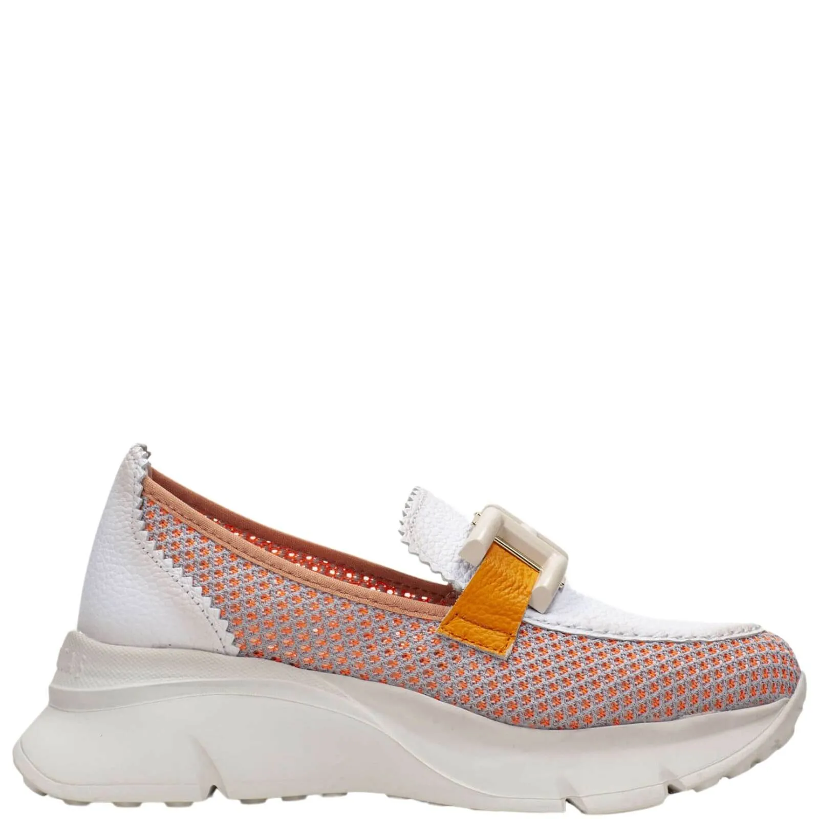 Hispanitas Orange & White Leather Slip On Shoes