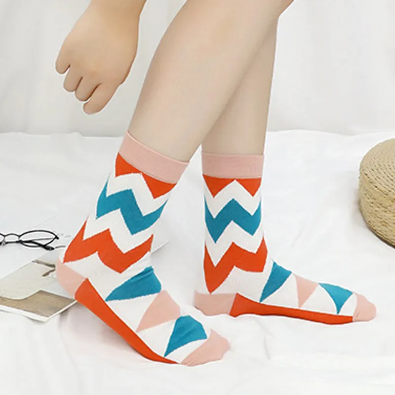 Jagged Printed Crew Length Socks