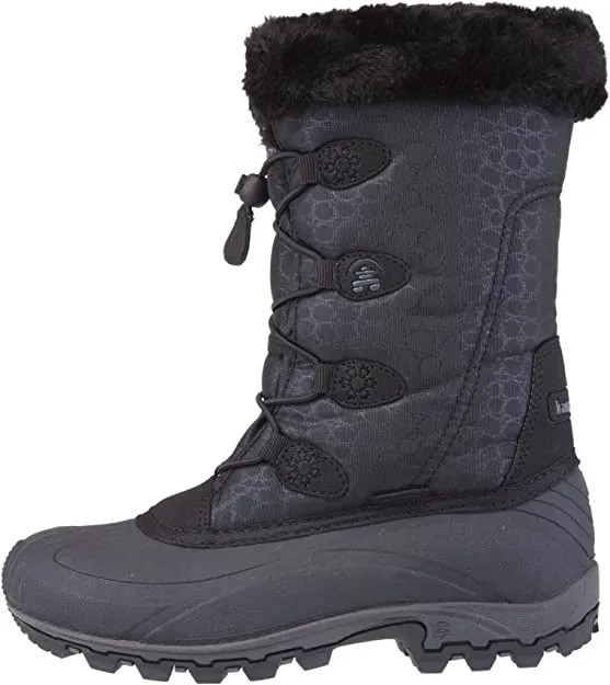 Kamik Momentum Black II Pull On Rounded Toe Waterproof Fur Trim Ankle Snow Boots