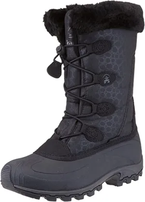Kamik Momentum Black II Pull On Rounded Toe Waterproof Fur Trim Ankle Snow Boots