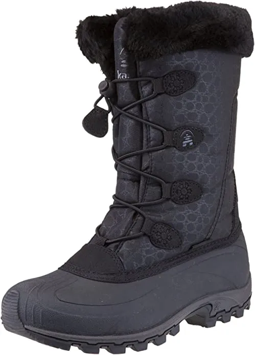 Kamik Momentum Black II Pull On Rounded Toe Waterproof Fur Trim Ankle Snow Boots