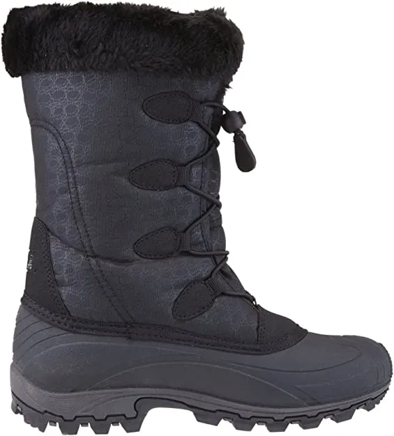 Kamik Momentum Black II Pull On Rounded Toe Waterproof Fur Trim Ankle Snow Boots