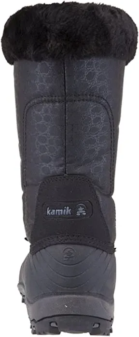 Kamik Momentum Black II Pull On Rounded Toe Waterproof Fur Trim Ankle Snow Boots
