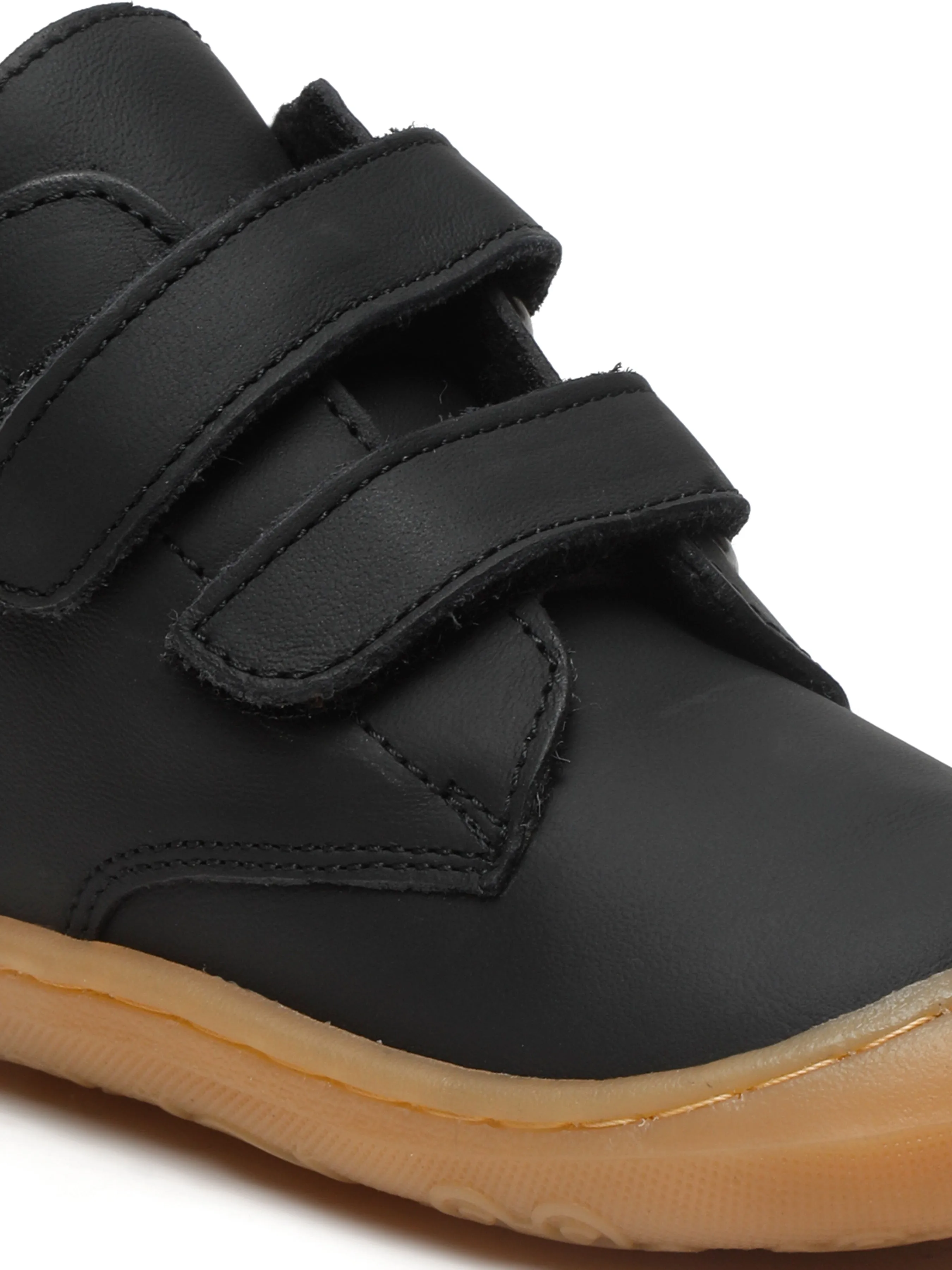 Kid's Black Leather With Velcro Closure Comfort Insole Sneakers