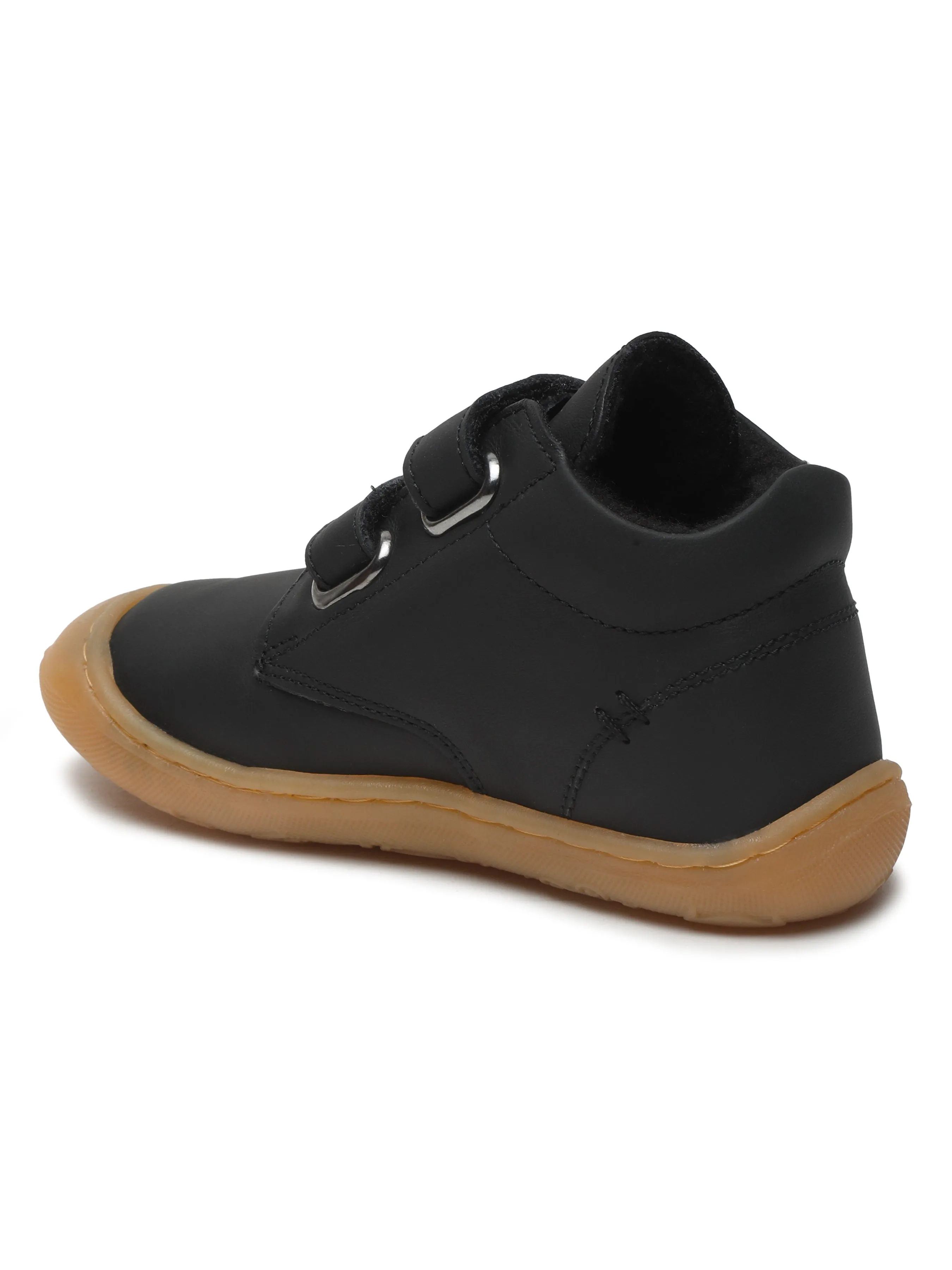 Kid's Black Leather With Velcro Closure Comfort Insole Sneakers