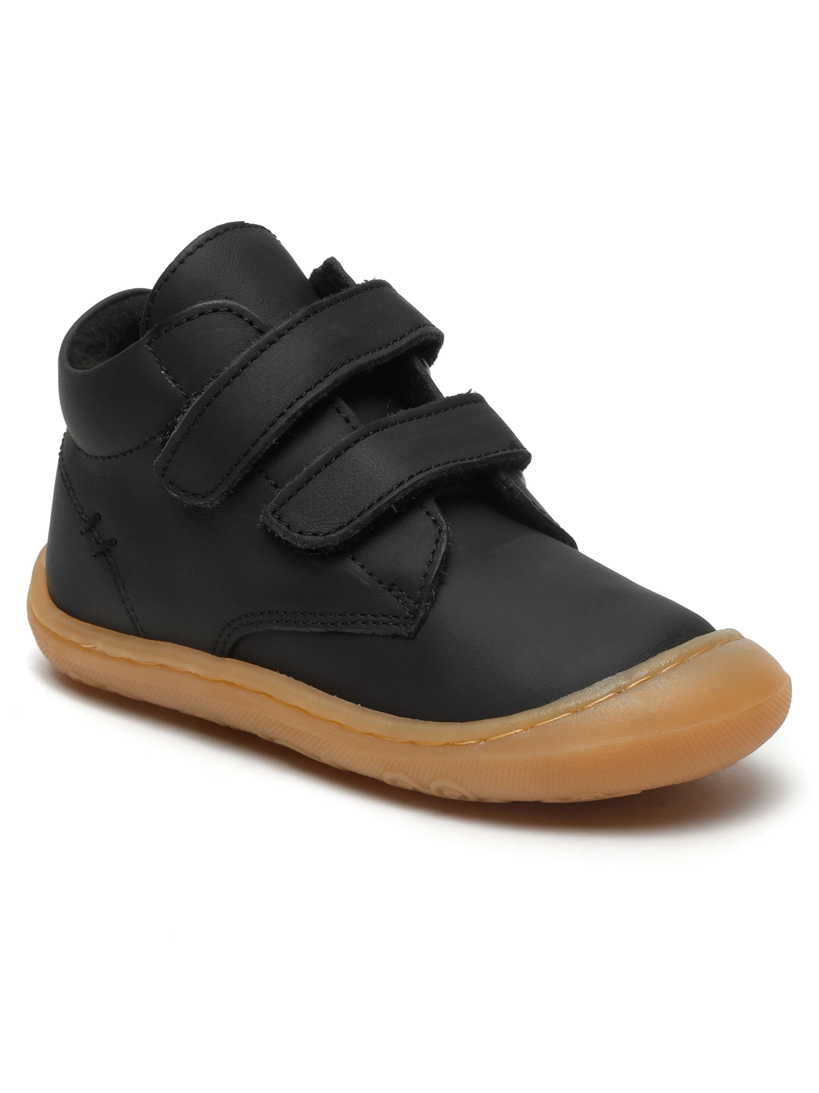 Kid's Black Leather With Velcro Closure Comfort Insole Sneakers