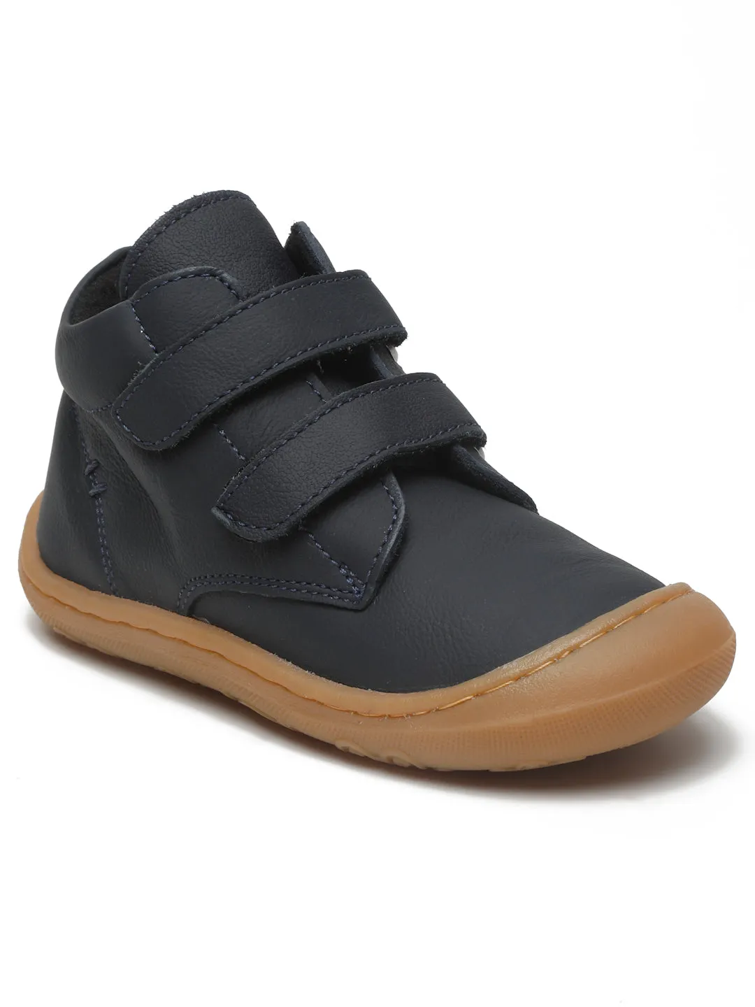 Kid's Navy Leather With Velcro Closure Comfort Insole Sneakers