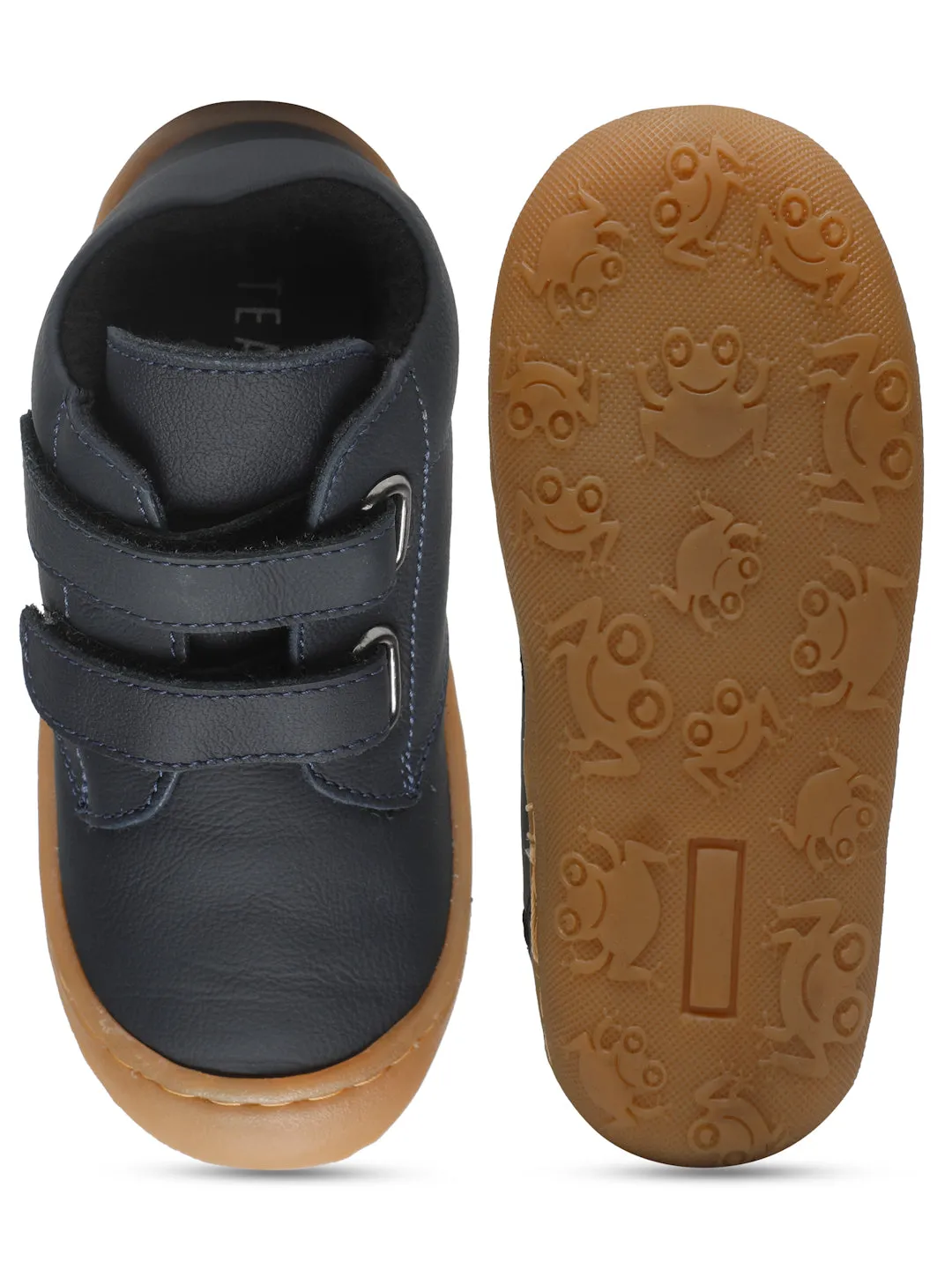 Kid's Navy Leather With Velcro Closure Comfort Insole Sneakers