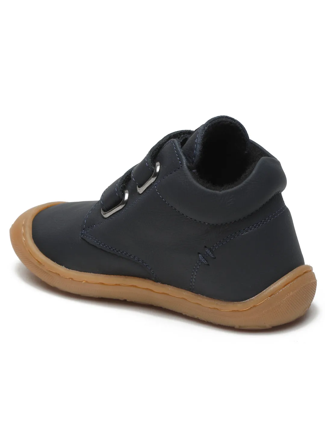 Kid's Navy Leather With Velcro Closure Comfort Insole Sneakers