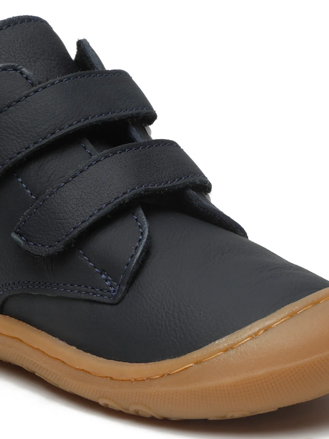 Kid's Navy Leather With Velcro Closure Comfort Insole Sneakers