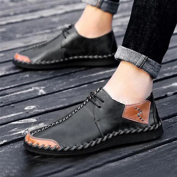 Male Soft Thin Light Stitching Manual Casual Oxford Shoes