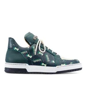 Mauri 8440 Crown Men's Shoes Hunter Green & Cream Exotic Crocodile / Nappa / Patent Leather Casual Sneakers (MA5450)
