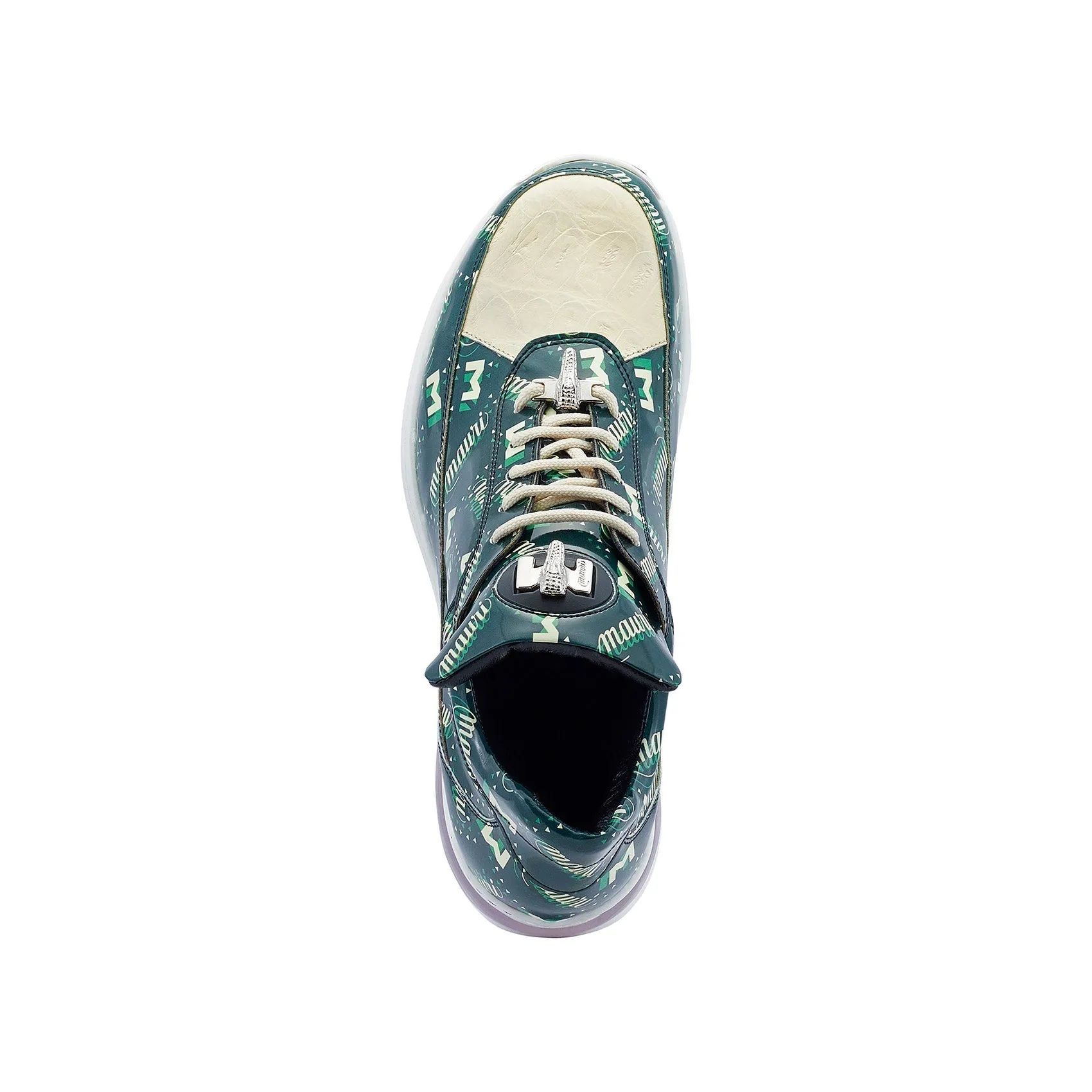 Mauri 8900/2 Press Men's Shoes Cream & Green Exotic Crocodile / Nappa Leather Casual Sneakers (MA5448)