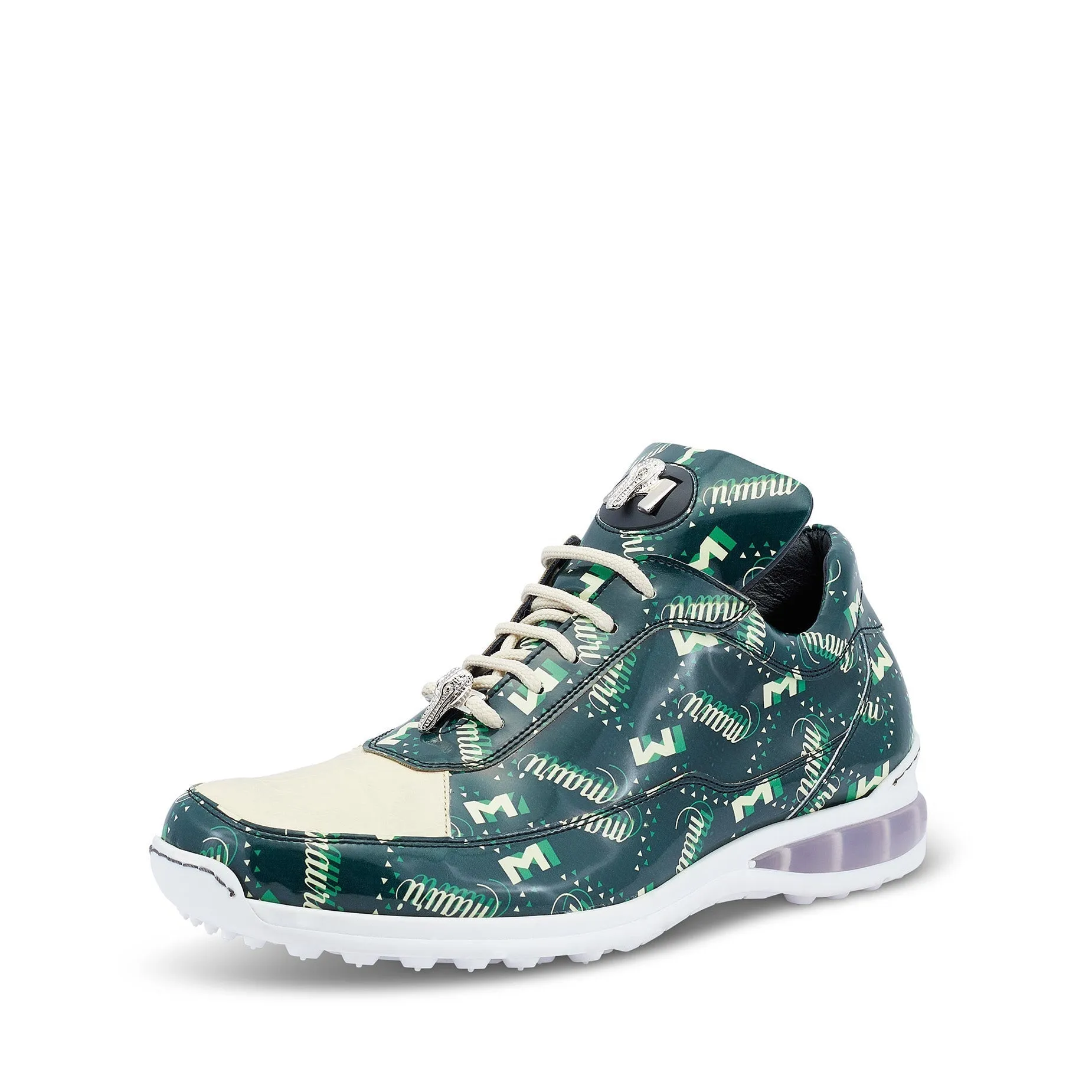 Mauri 8900/2 Press Men's Shoes Cream & Green Exotic Crocodile / Nappa Leather Casual Sneakers (MA5448)