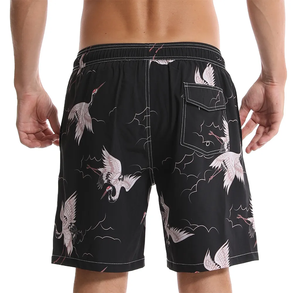 Men's Casual Crane Print Quick Dry Beach Trunks Swimming Trunks