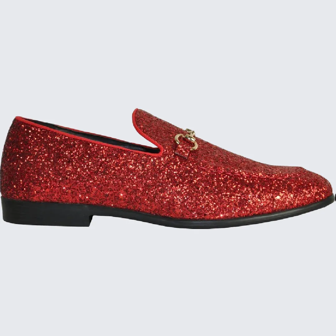 Mens Red Glitter Loafers - Shoes