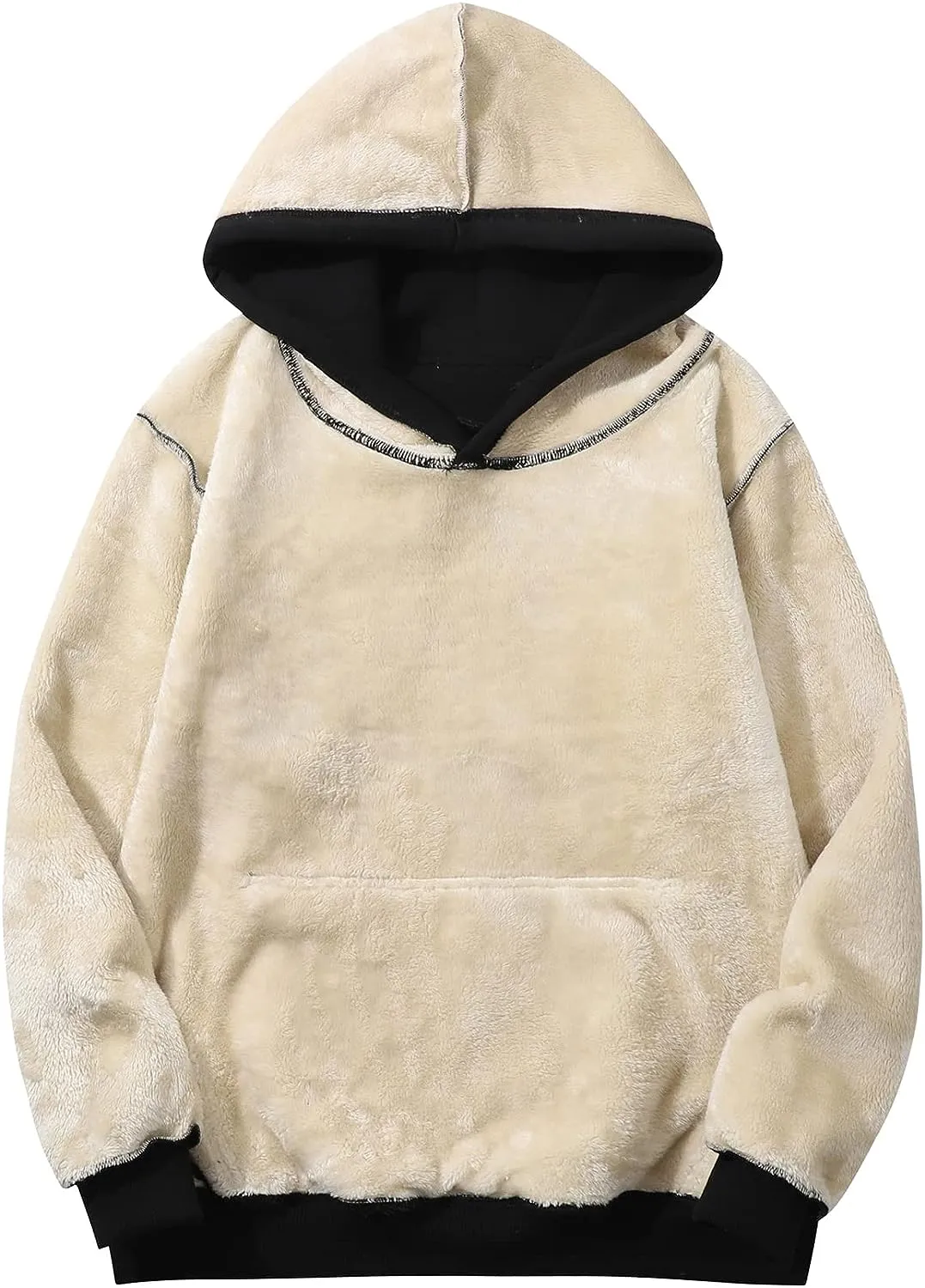 Men's Sherpa Fleece Black Long Sleeve Hoodie