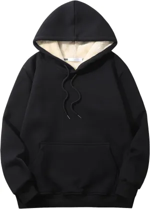 Men's Sherpa Fleece Black Long Sleeve Hoodie