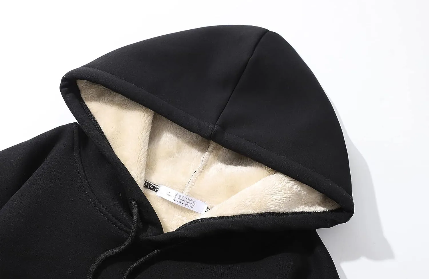 Men's Sherpa Fleece Black Long Sleeve Hoodie