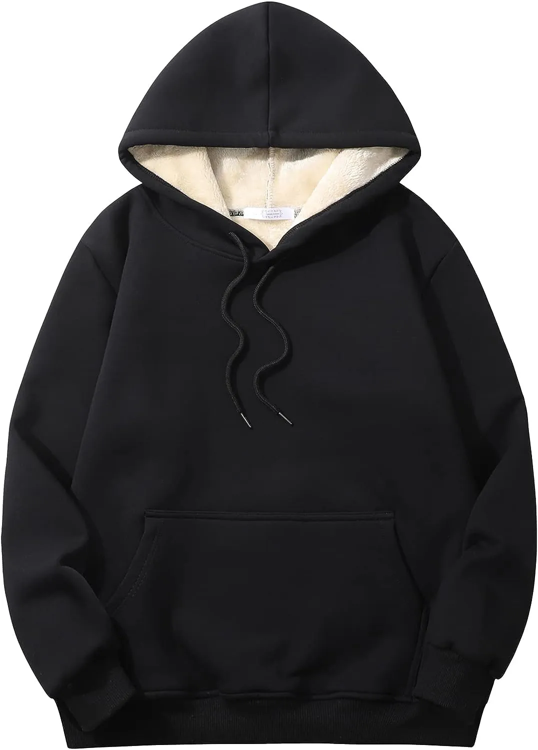 Men's Sherpa Fleece Black Long Sleeve Hoodie