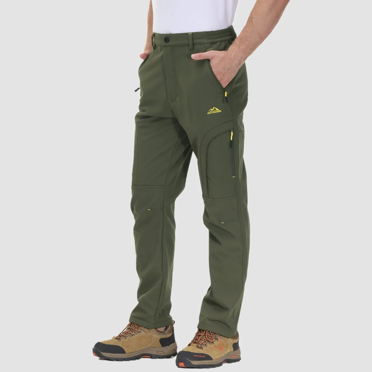 Men's Winter Pants with 5 Zip Pockets Snow Ski Pants Fleece Lined Water Resistant Hiking Pants