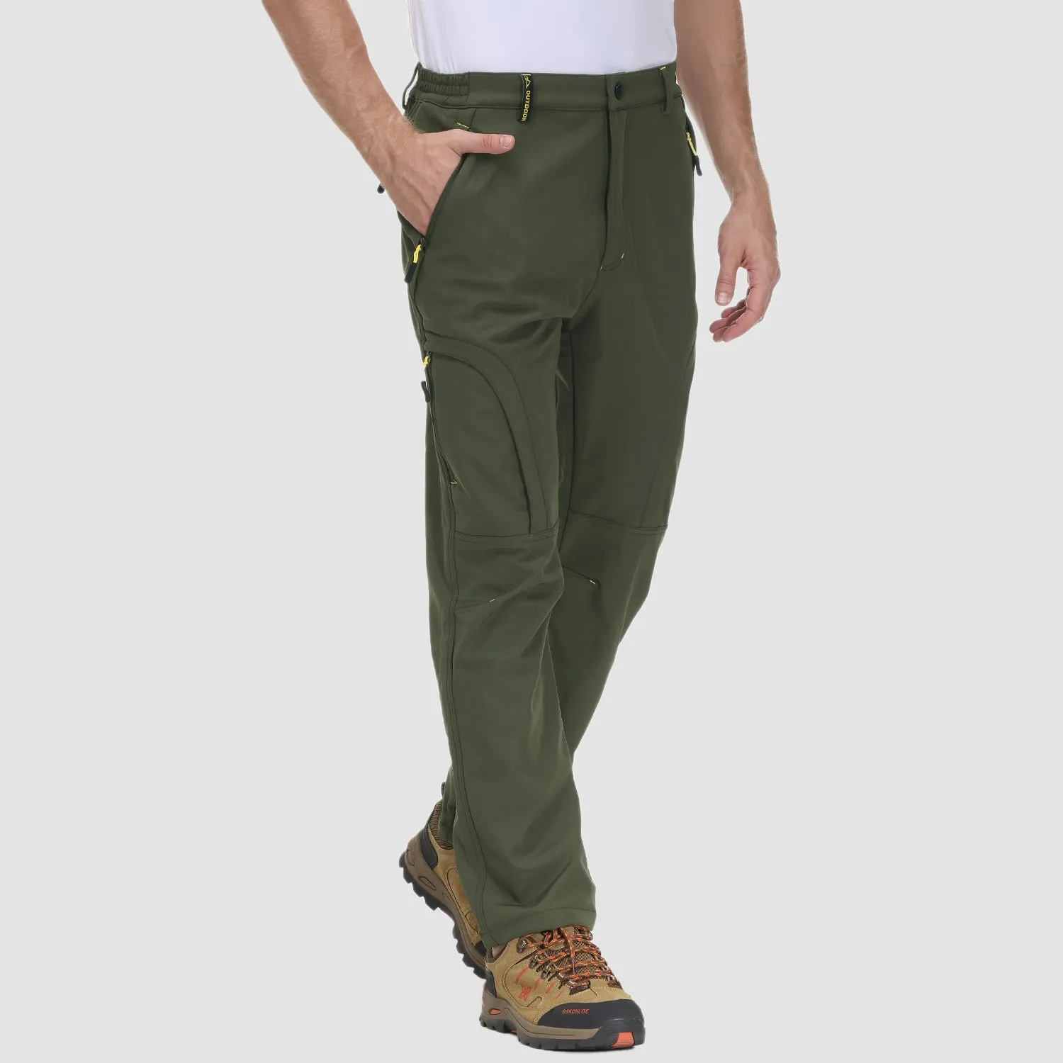 Men's Winter Pants with 5 Zip Pockets Snow Ski Pants Fleece Lined Water Resistant Hiking Pants