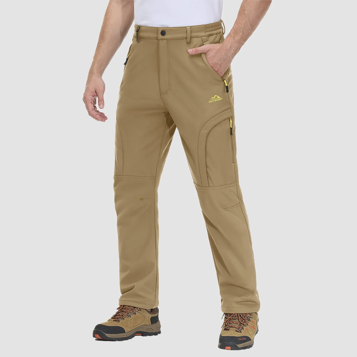 Men's Winter Pants with 5 Zip Pockets Snow Ski Pants Fleece Lined Water Resistant Hiking Pants