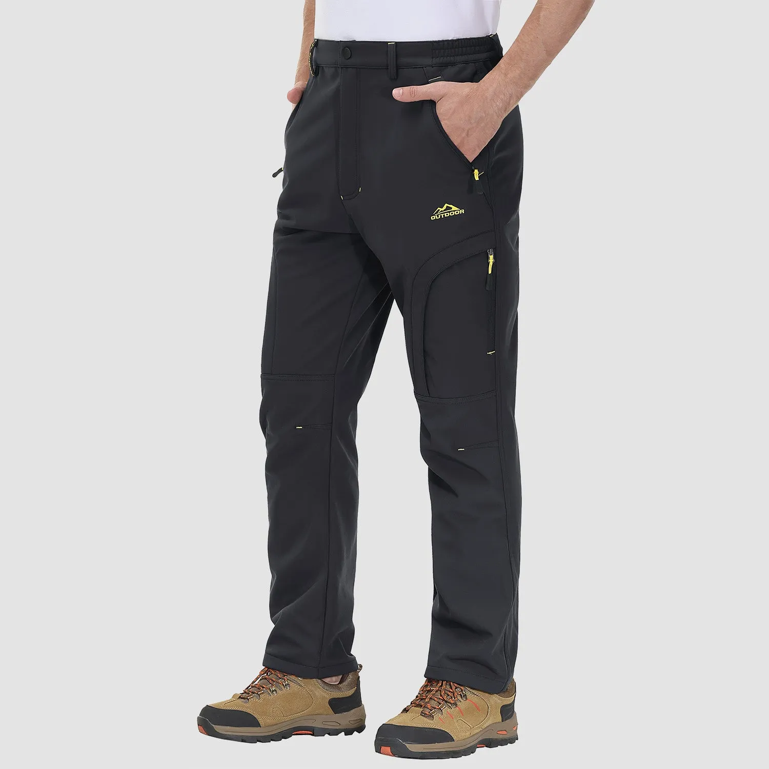 Men's Winter Pants with 5 Zip Pockets Snow Ski Pants Fleece Lined Water Resistant Hiking Pants