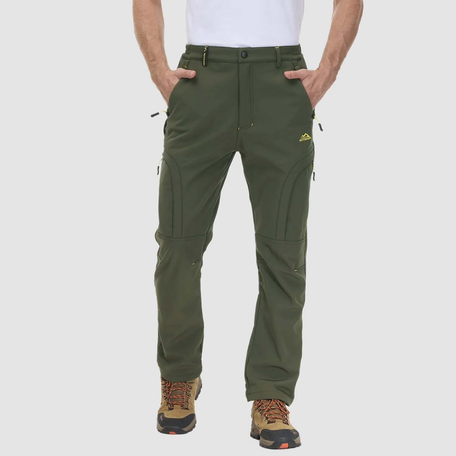 Men's Winter Pants with 5 Zip Pockets Snow Ski Pants Fleece Lined Water Resistant Hiking Pants