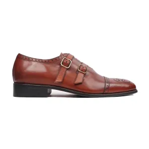 Nobara - Men's Burgundy Brown Calf Leather Double Monstrap