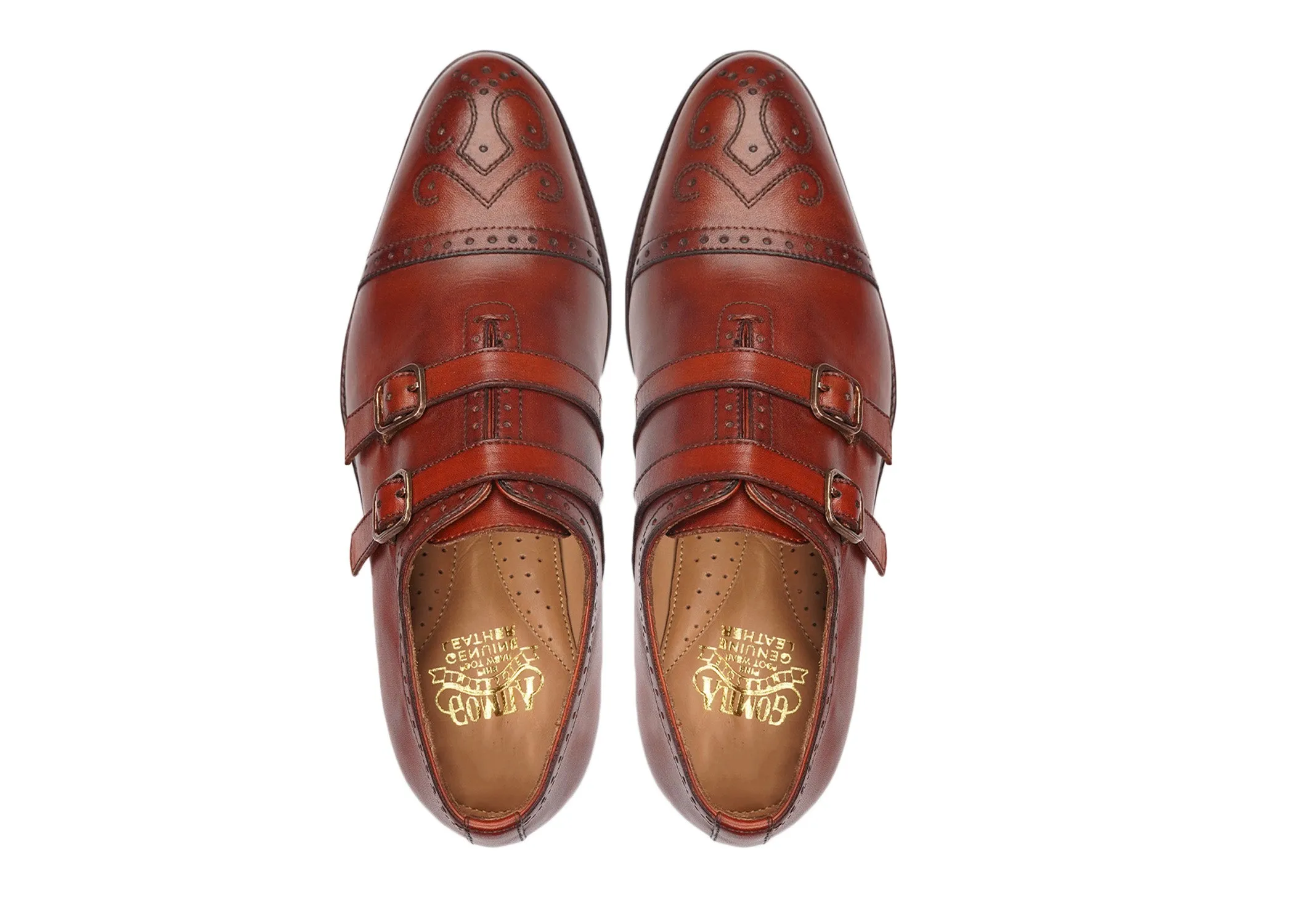 Nobara - Men's Burgundy Brown Calf Leather Double Monstrap