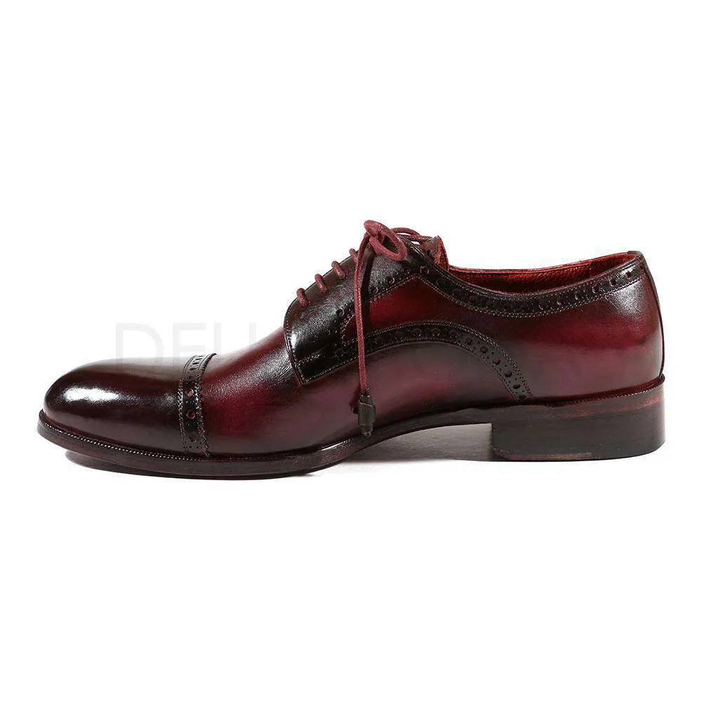 Paul Parkman Handmade Designer Shoes Men's Designer Shoes Purple & Bordeaux Cap Toe Derby Oxfords (PM2005)