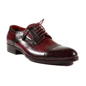 Paul Parkman Handmade Designer Shoes Men's Designer Shoes Purple & Bordeaux Cap Toe Derby Oxfords (PM2005)