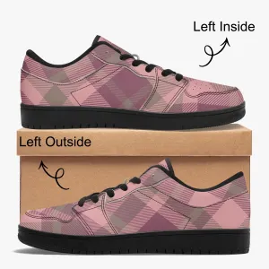 Pink Plaid Low-Top Leather Sneakers