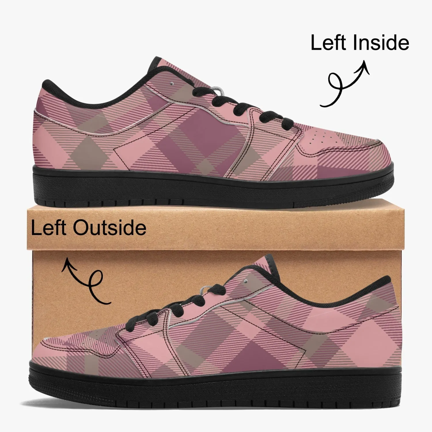 Pink Plaid Low-Top Leather Sneakers