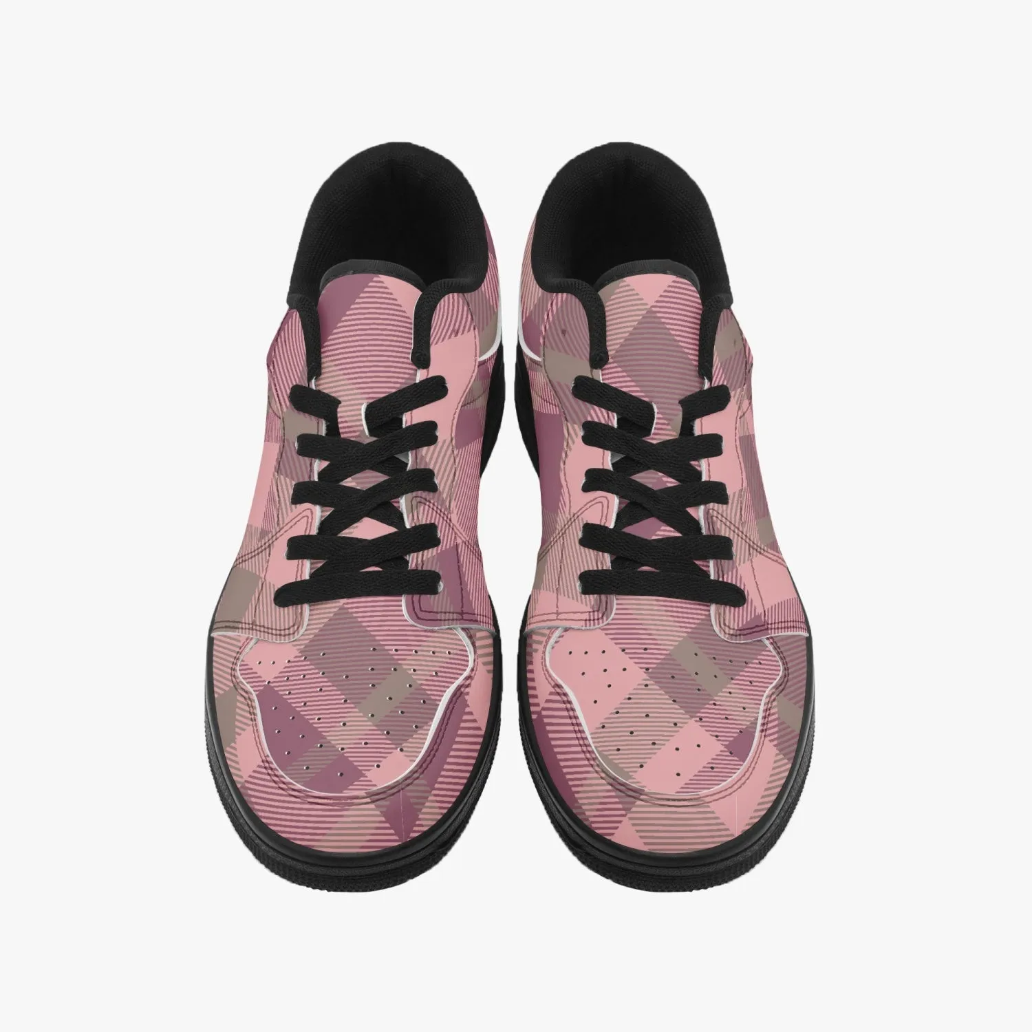 Pink Plaid Low-Top Leather Sneakers