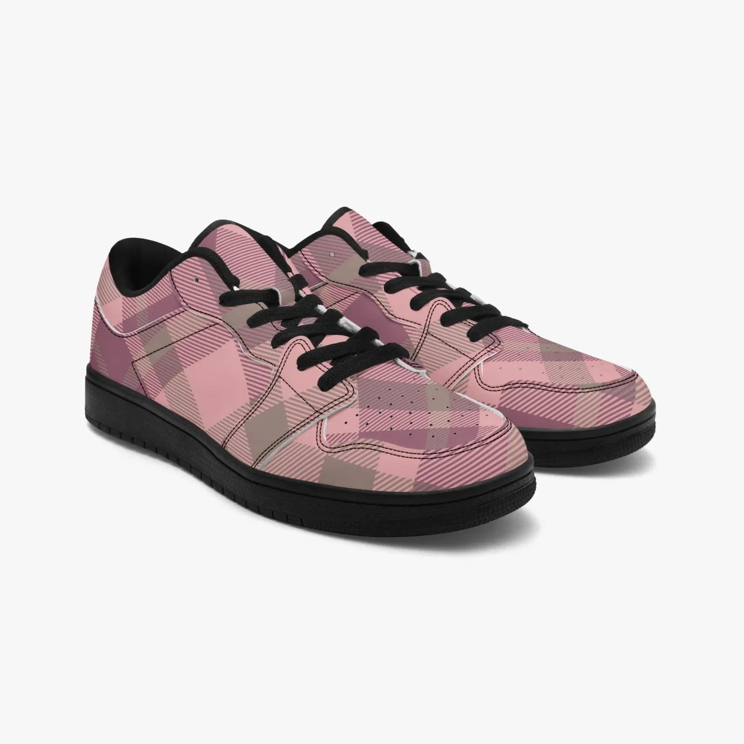 Pink Plaid Low-Top Leather Sneakers
