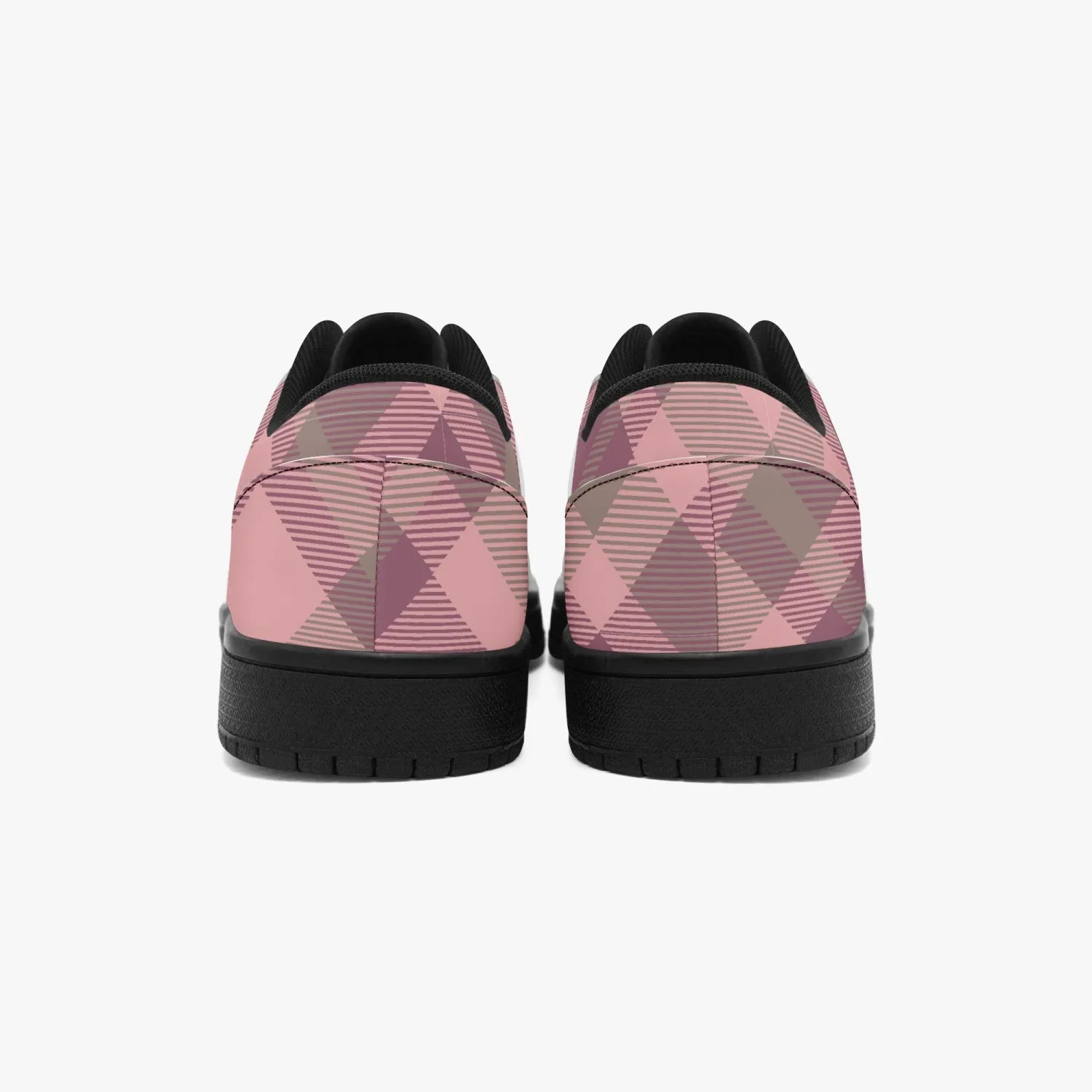 Pink Plaid Low-Top Leather Sneakers