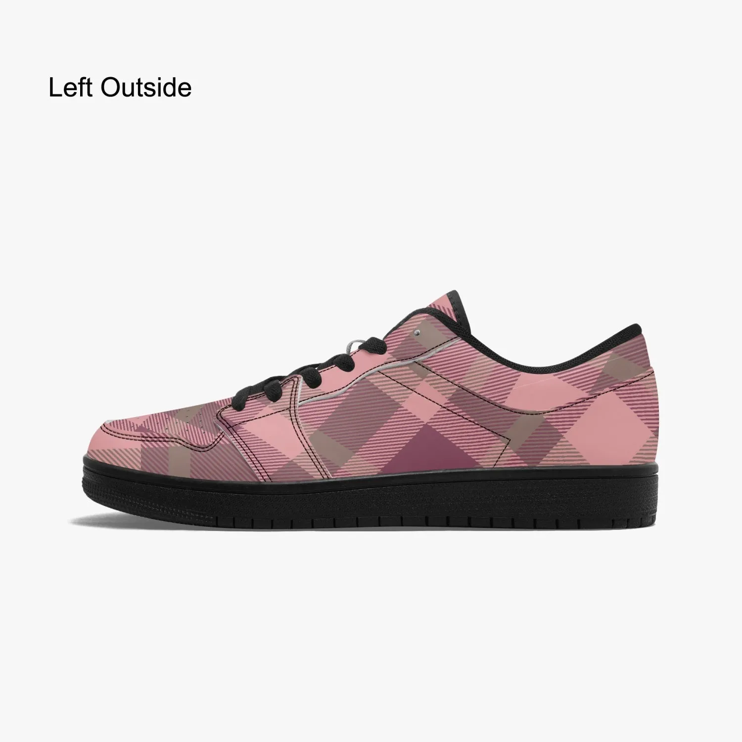 Pink Plaid Low-Top Leather Sneakers