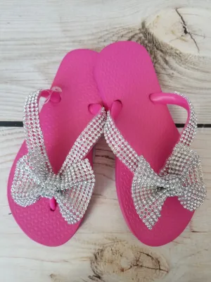 Planet Sea Hot Pink Silver Bow Flip Flops